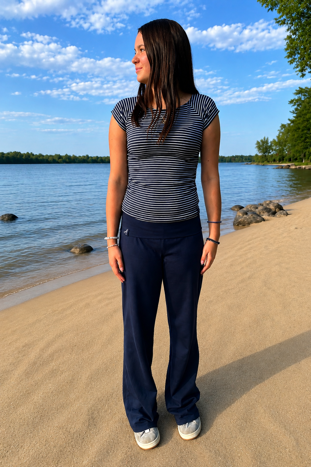 Navy SoftForm Foldover Pants | Soft Stretch Cotton |
