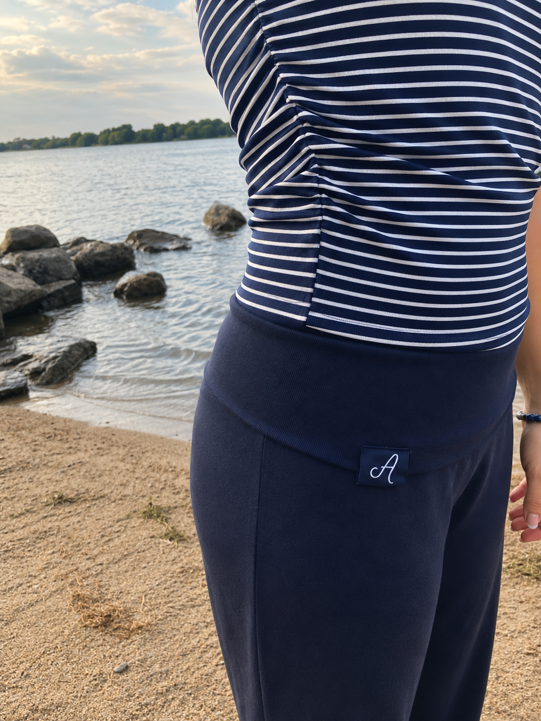 Navy SoftForm Foldover Pants | Soft Stretch Cotton |