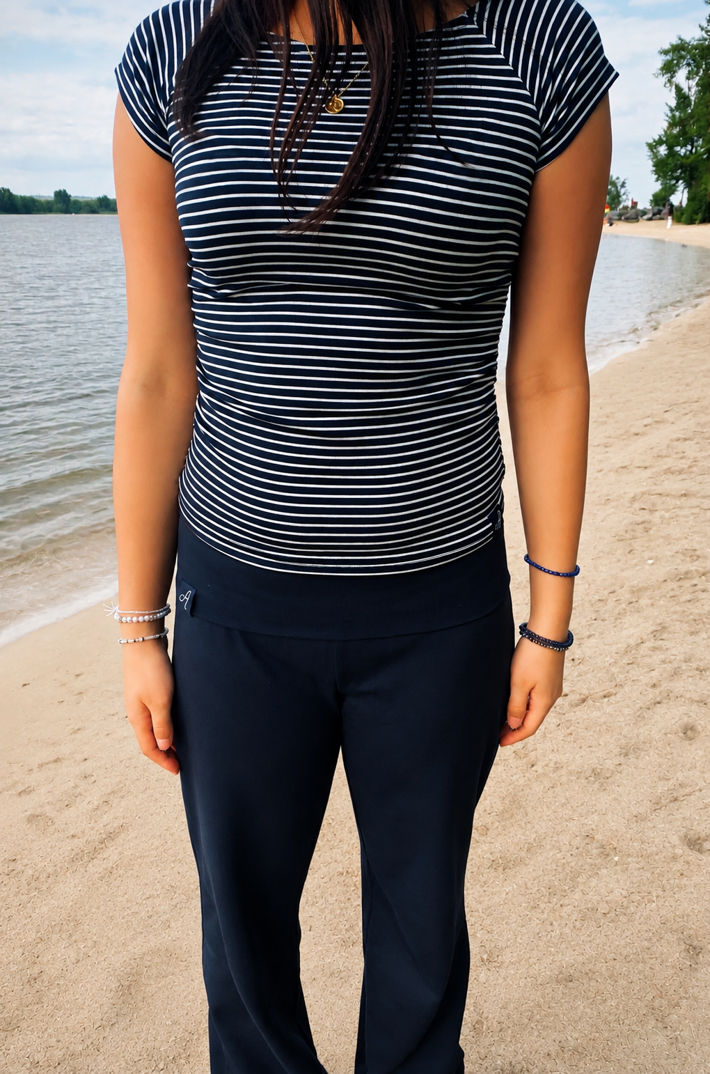 Navy SoftForm Foldover Pants | Soft Stretch Cotton |
