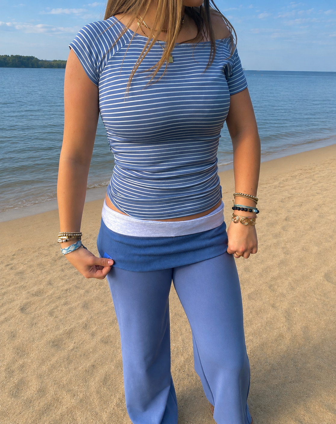 Sand Blue SoftForm Foldover Pants | Soft Stretch Cotton |