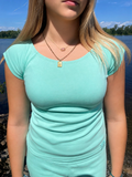 Teal Striped Off-Shoulder Ruched Top | Soft Stretch Cotton |