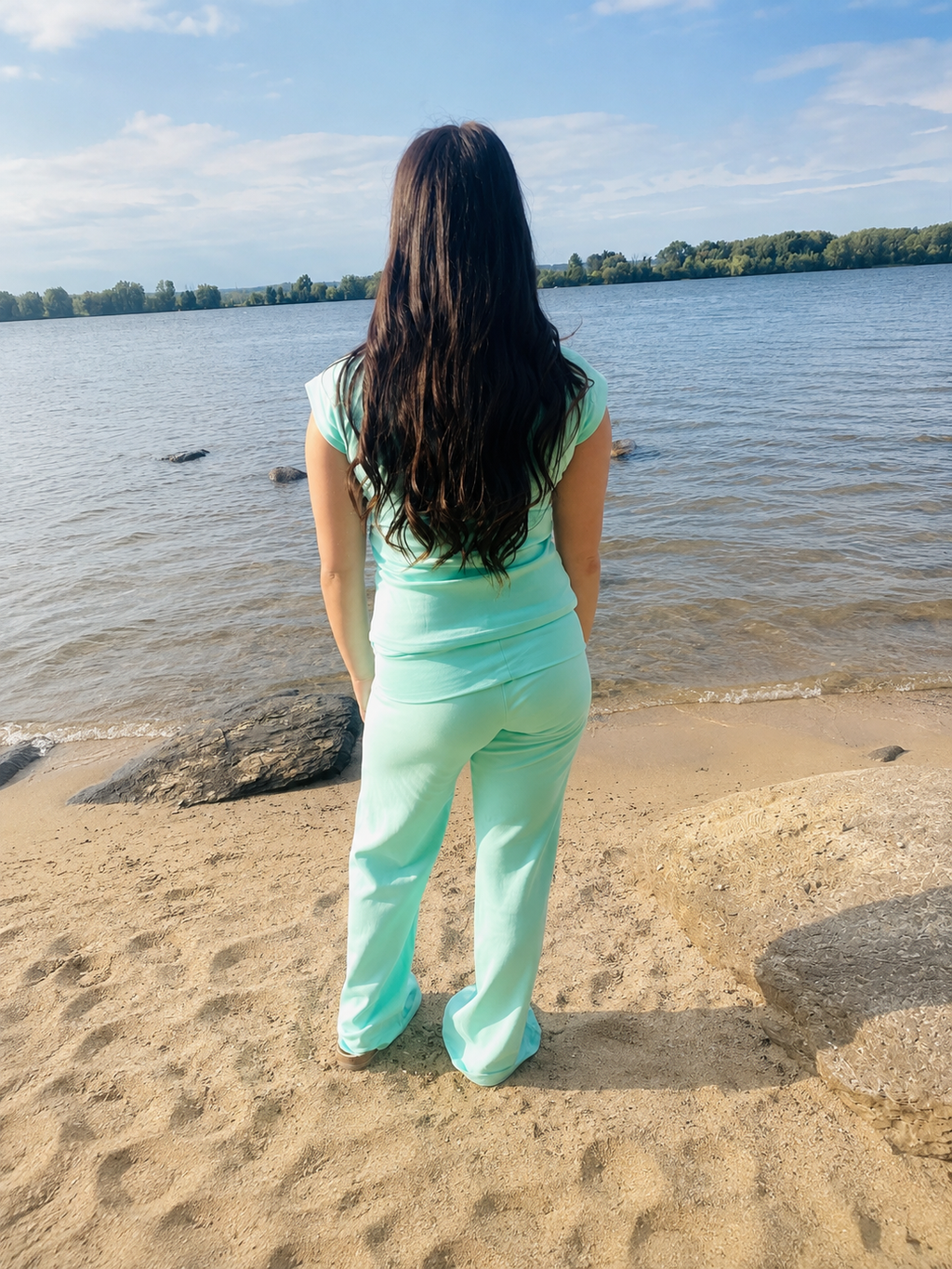 Teal SoftForm Foldover Pants | Soft Stretch Cotton |